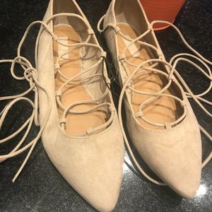 F21 Lace up flat, Faux Suede Material, Size 7.